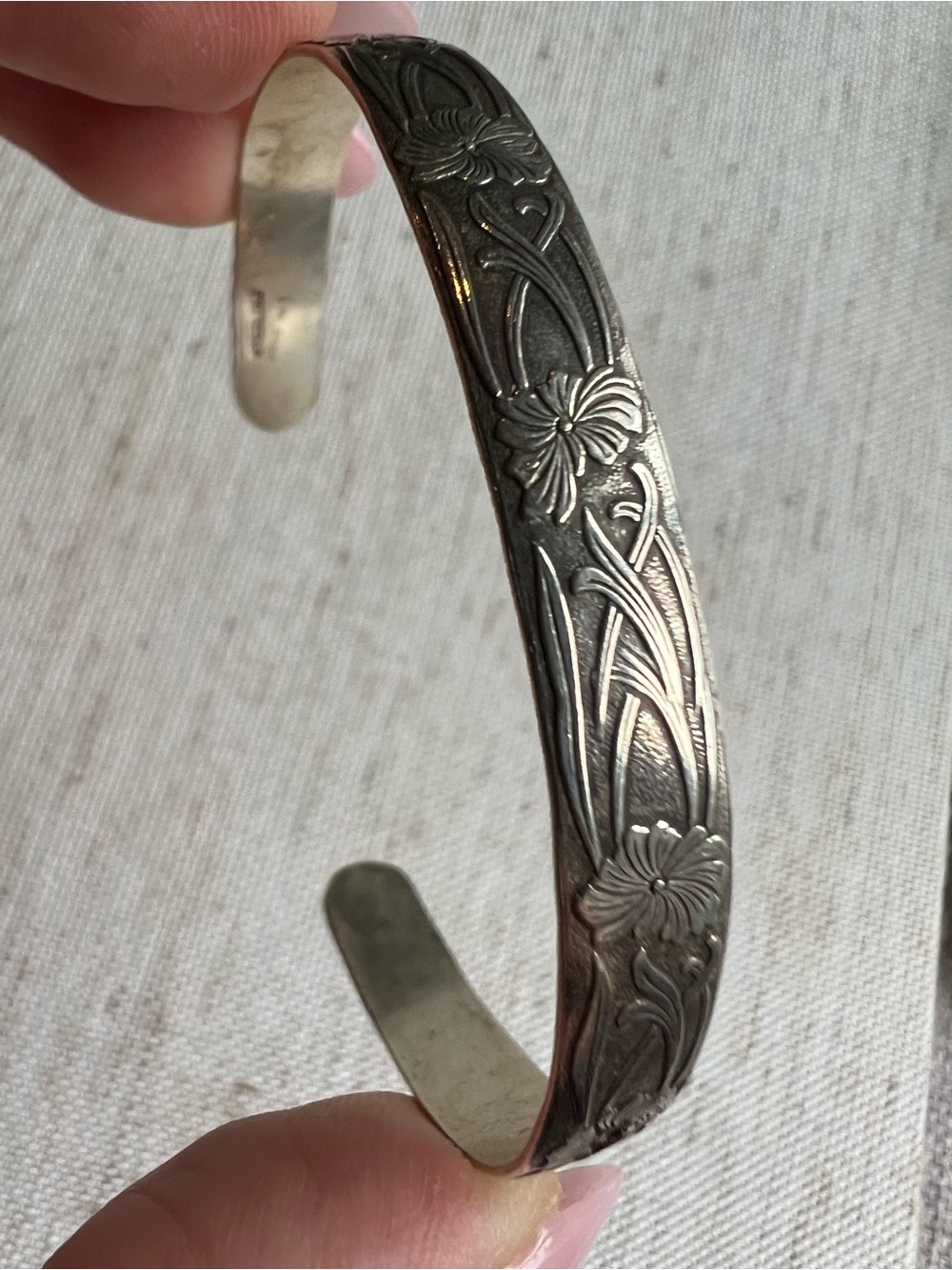 Sterling-Style Floral Engraved Silver Cuff Bracelet - Women's Silver Bangle